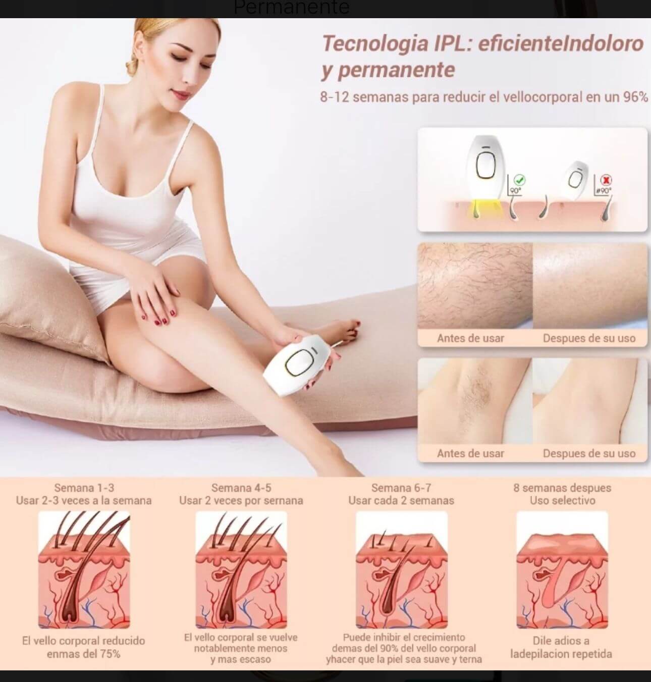 Depiladora Láser IPL Portátil – Elimina el vello sin dolor desde casa