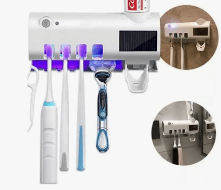 Soporte Inteligente 4 en 1 con Esterilizador UV para Cepillos de Dientes